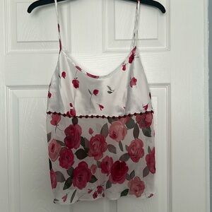 California Dynasty silk sleepwear top with stitched roses across the bust